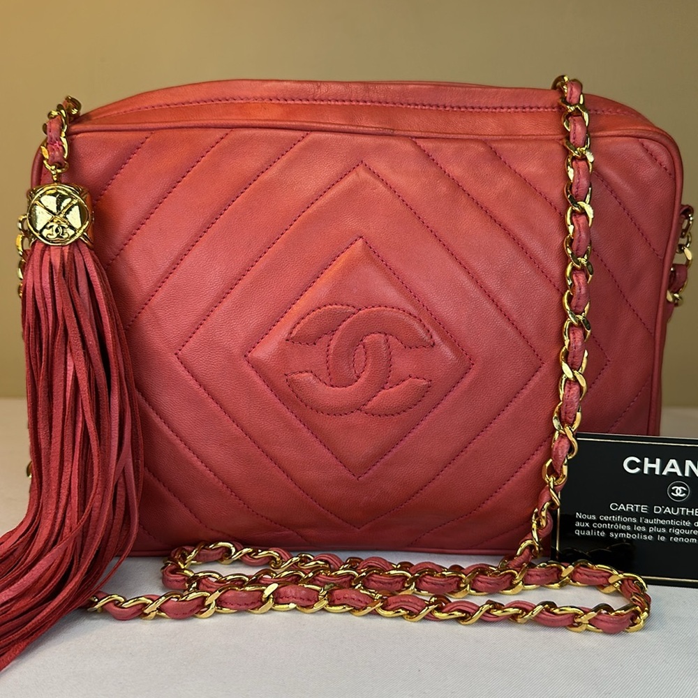 CHANEL Red Quilted Leather Bag
